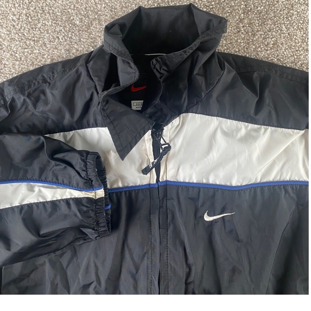 Nike Womens Windbreaker Jacket Black White Blue Full Zip Mesh Lined Small S 4-6